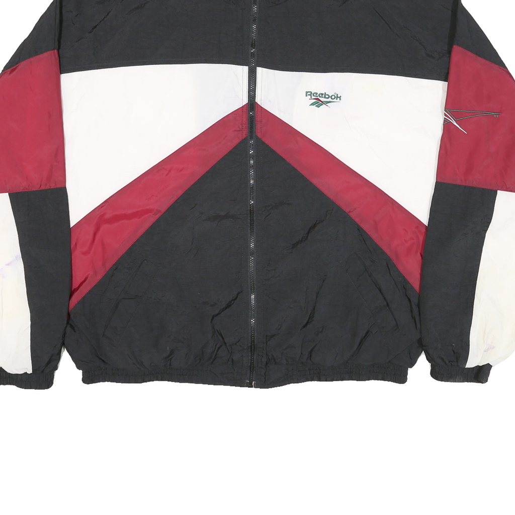 REEBOK Mens Black & Burgundy Track Jacket XL Nylon Colourblock Zip Stand-Up
