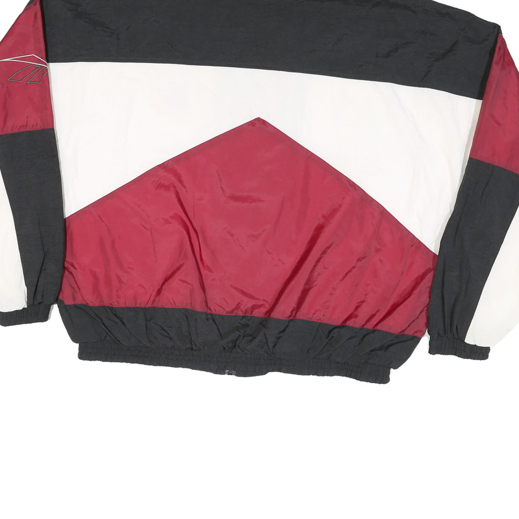 REEBOK Mens Black & Burgundy Track Jacket XL Nylon Colourblock Zip Stand-Up