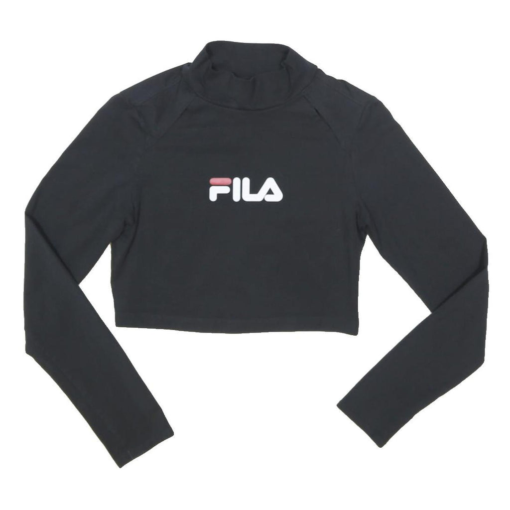 FILA Womens Black Printed Cropped Long Sleeve Roll Neck XS Cotton Blend Top