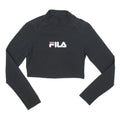 FILA Womens Black Printed Cropped Long Sleeve Roll Neck XS Cotton Blend Top