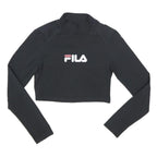 FILA Womens Black Printed Cropped Long Sleeve Roll Neck XS Cotton Blend Top