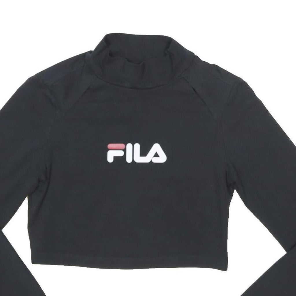 FILA Womens Black Printed Cropped Long Sleeve Roll Neck XS Cotton Blend Top