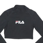 FILA Womens Black Printed Cropped Long Sleeve Roll Neck XS Cotton Blend Top