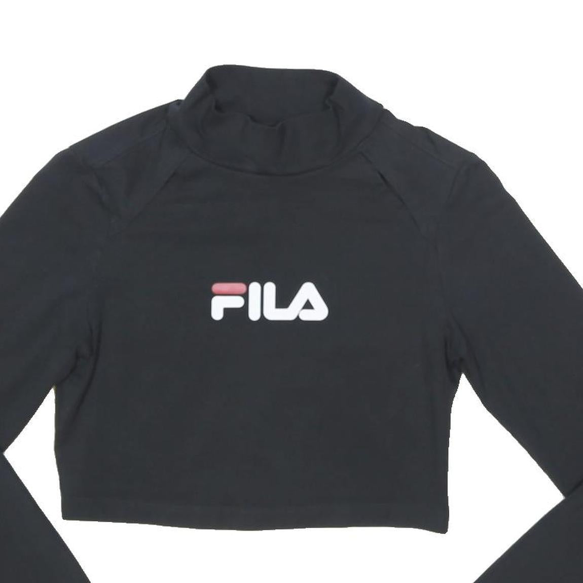 FILA Womens Black Printed Cropped Long Sleeve Roll Neck XS Cotton Blend Top