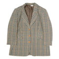 Womens Brown Beige Check Button Cotton Jacket L Woven Classic Tailored