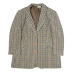 Womens Brown Beige Check Button Cotton Jacket L Woven Classic Tailored