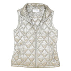 CALVIN KLEIN Womens Silver Quilted Sleeveless Jacket M Polyester Blend Zip