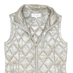 CALVIN KLEIN Womens Silver Quilted Sleeveless Jacket M Polyester Blend Zip
