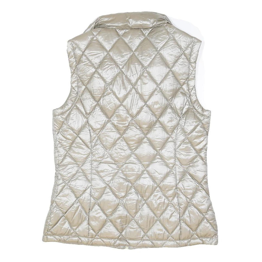 CALVIN KLEIN Womens Silver Quilted Sleeveless Jacket M Polyester Blend Zip