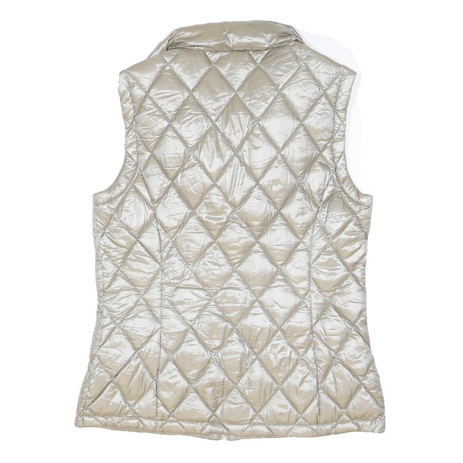 CALVIN KLEIN Womens Silver Quilted Sleeveless Jacket M Polyester Blend Zip