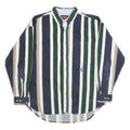 ZIZA Mens Blue Green & Beige Striped Shirt XL Button Down Casual Cotton