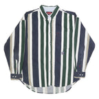 ZIZA Mens Blue Green & Beige Striped Shirt XL Button Down Casual Cotton