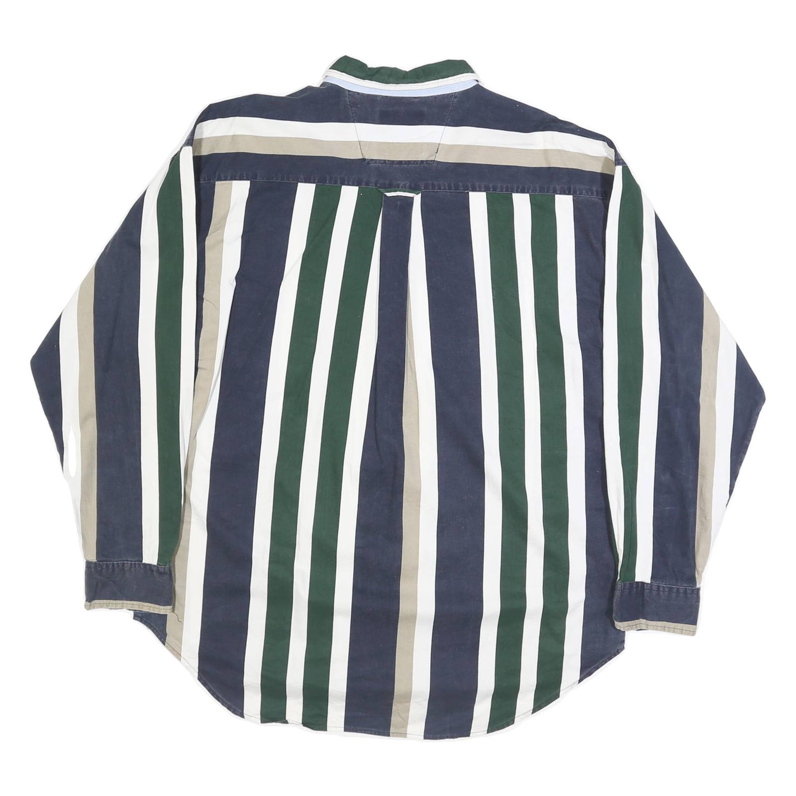 ZIZA Mens Blue Green & Beige Striped Shirt XL Button Down Casual Cotton