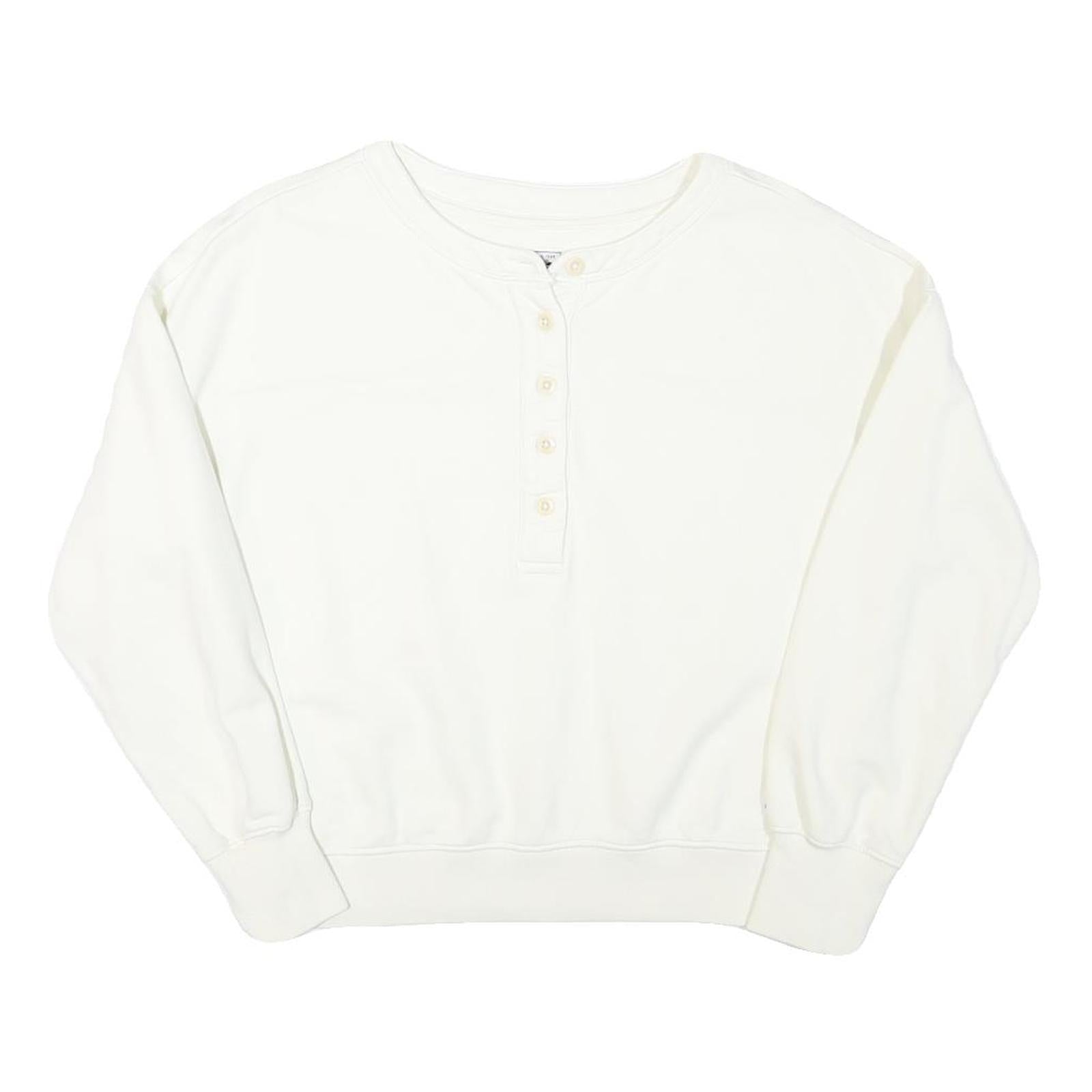 LEE Womens White Henley Neck XS Cotton Blend Sweatshirt Long Sleeve Pullover