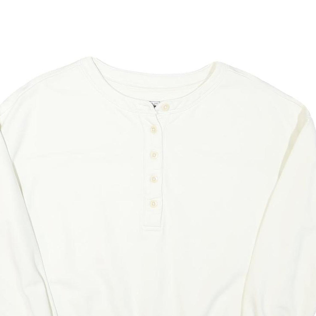 LEE Womens White Henley Neck XS Cotton Blend Sweatshirt Long Sleeve Pullover