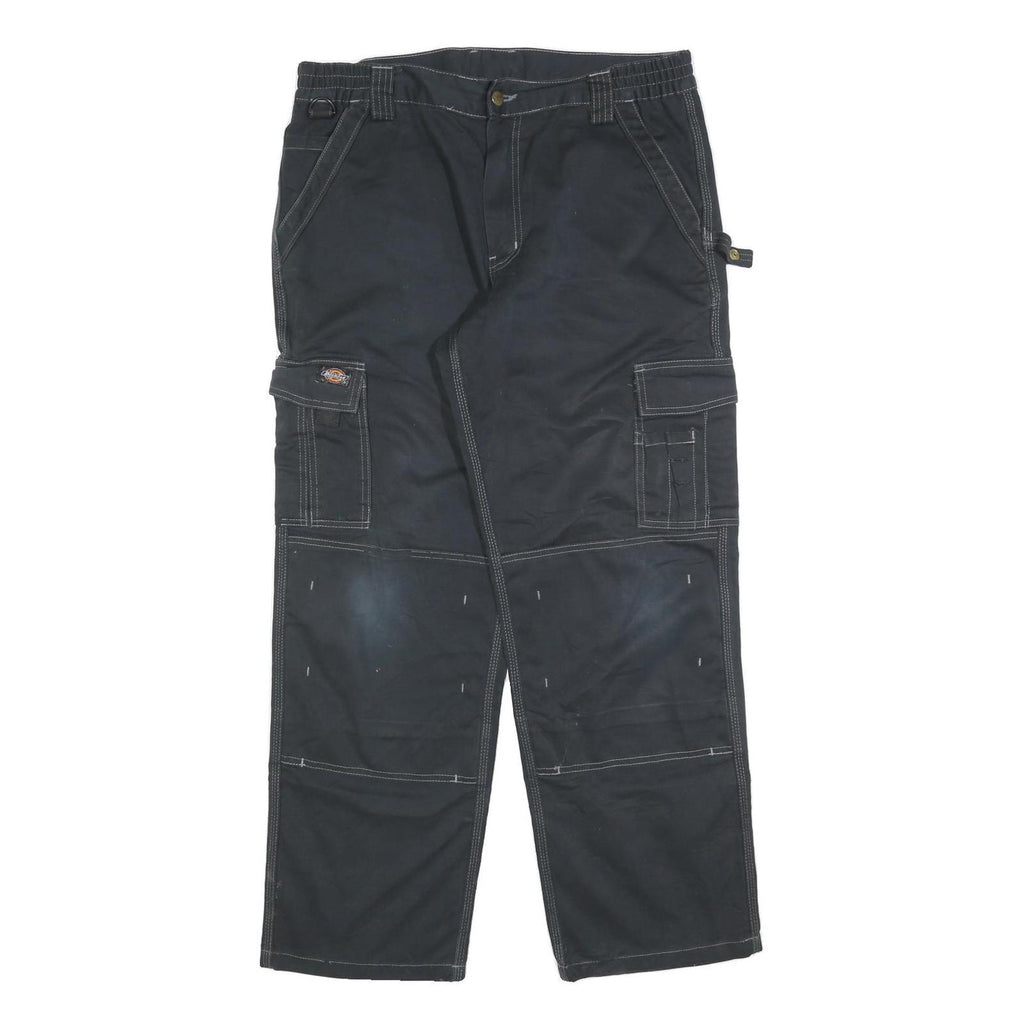 DICKIES Mens Cotton Blend Black Relaxed Cargo Trousers W36 L32 Workwear Utility