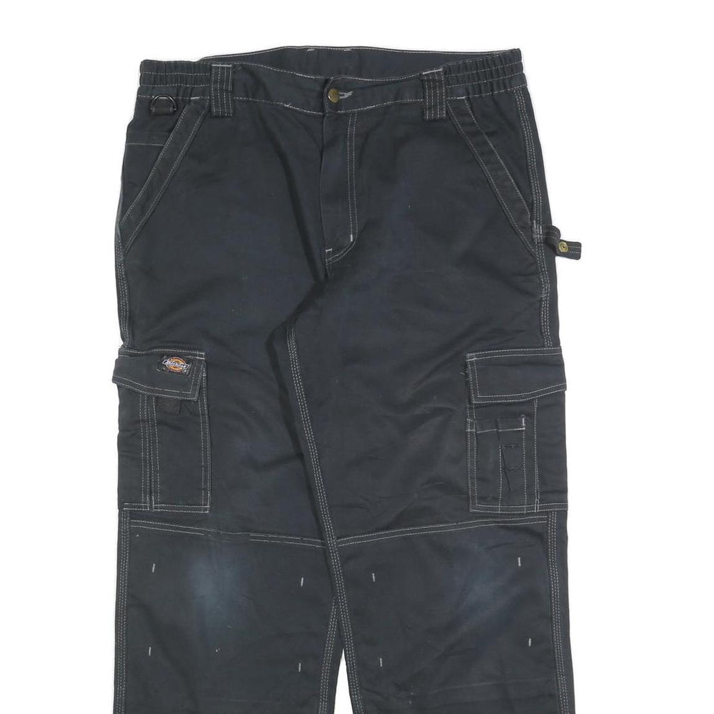 DICKIES Mens Cotton Blend Black Relaxed Cargo Trousers W36 L32 Workwear Utility