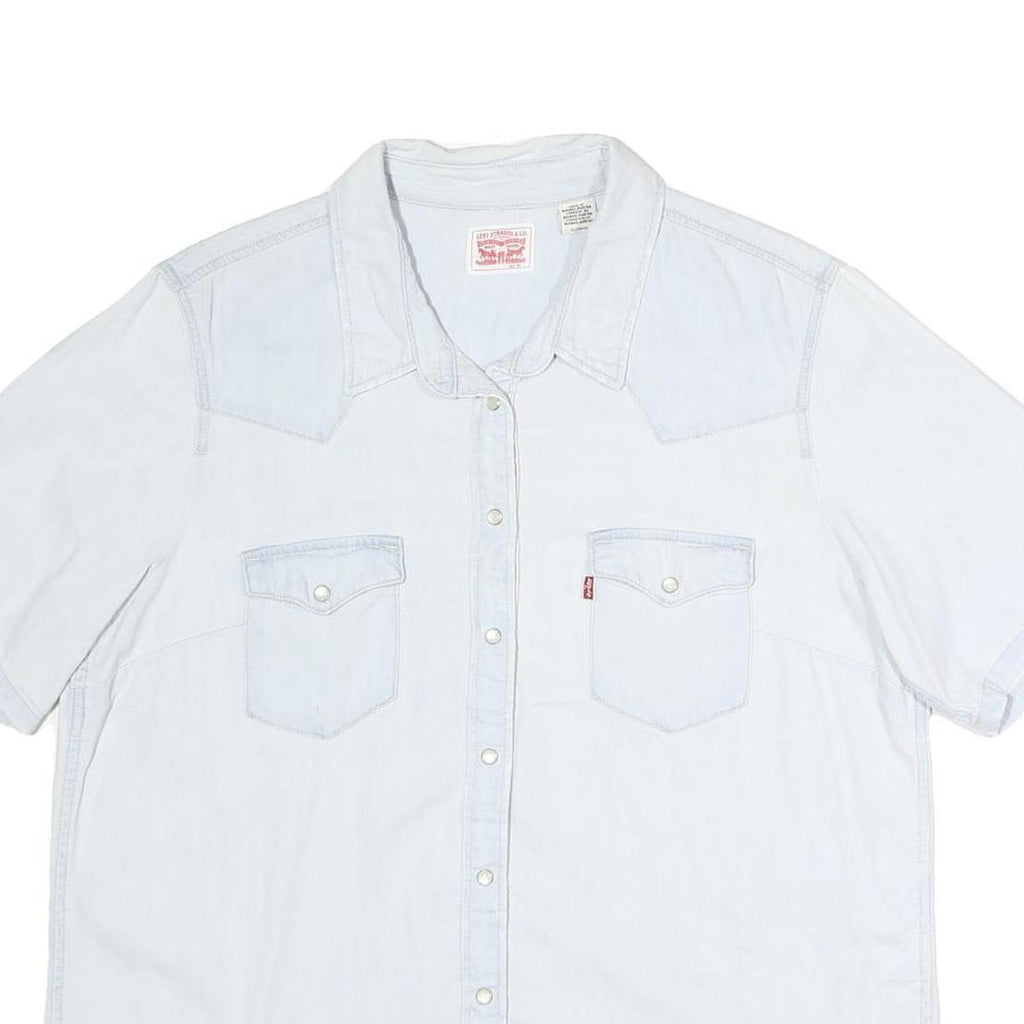 LEVI'S Womens White Denim Shirt XL Cotton Casual Short Sleeve Button
