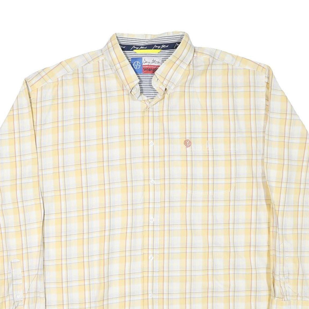 WRANGLER Mens Yellow & White Check Shirt 2XL Button Down Cotton Blend Casual