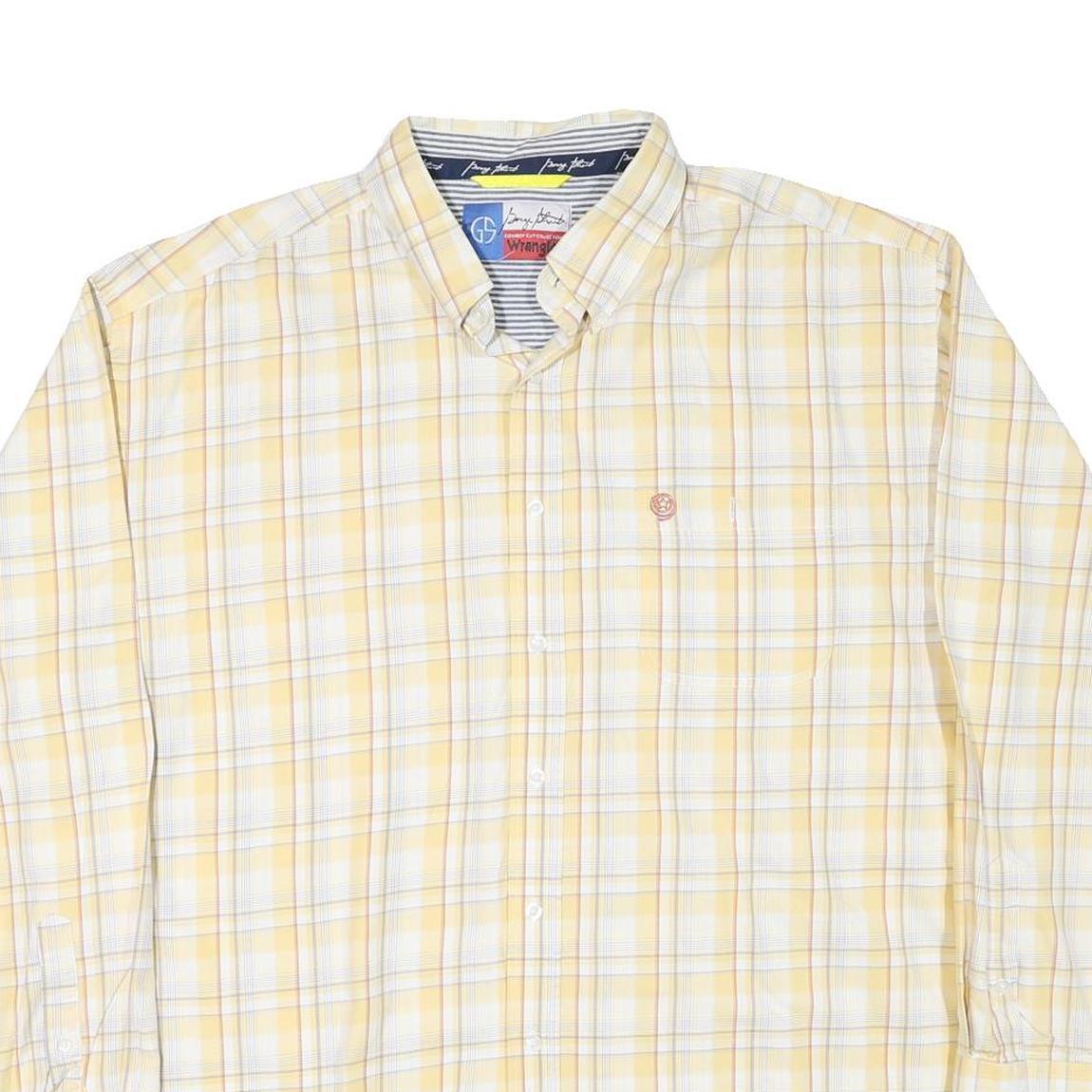 WRANGLER Mens Yellow & White Check Shirt 2XL Button Down Cotton Blend Casual
