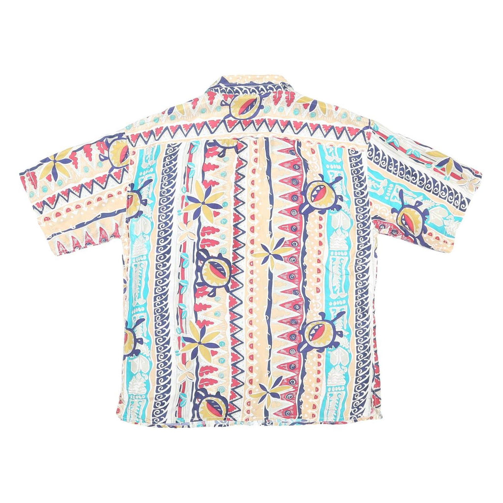 J.T BECKETT Mens Beige & Blue Pattern Silk Shirt M Casual Lightweight Short