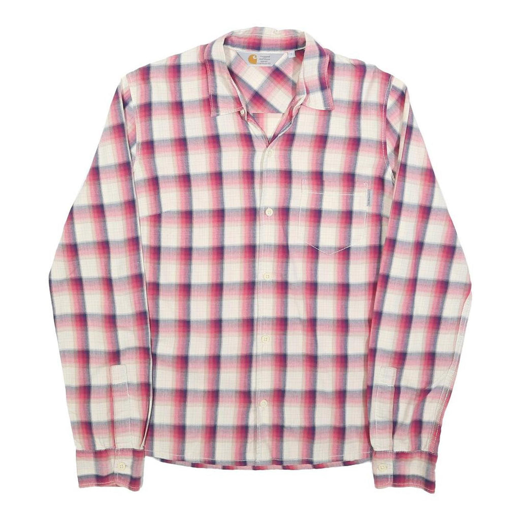 CARHARTT Womens White & Pink Check Shirt S Long Sleeve Button Down Cotton Blend