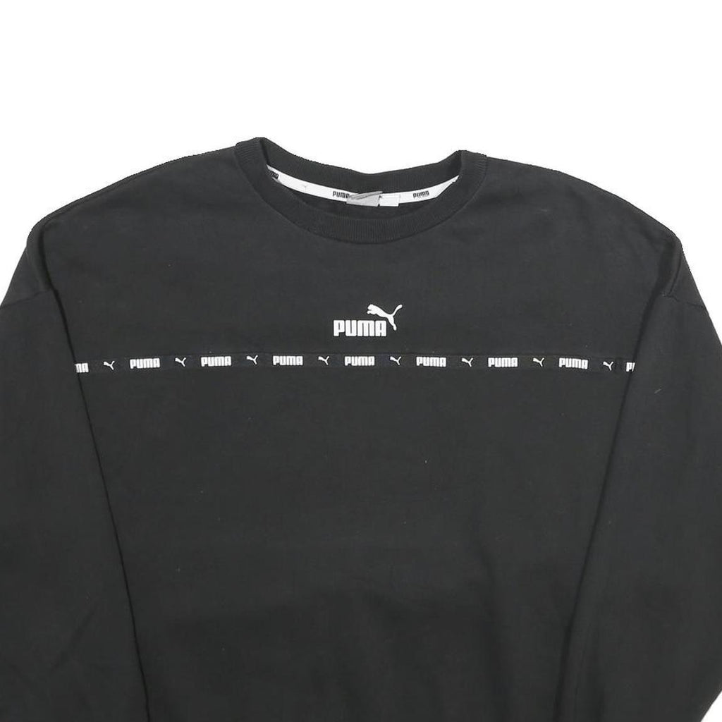 PUMA Mens Black Crew Neck Sweatshirt XL Cotton Blend Logo Tape Casual