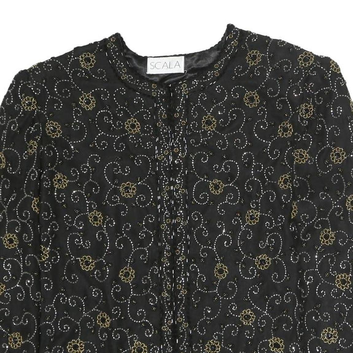 SCALA Womens Black Printed Blouse Long Sleeve Round Neck L Elegant Top