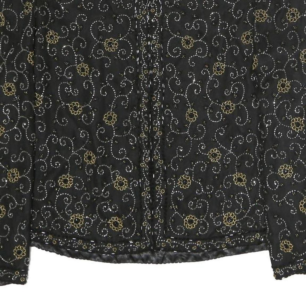 SCALA Womens Black Printed Blouse Long Sleeve Round Neck L Elegant Top