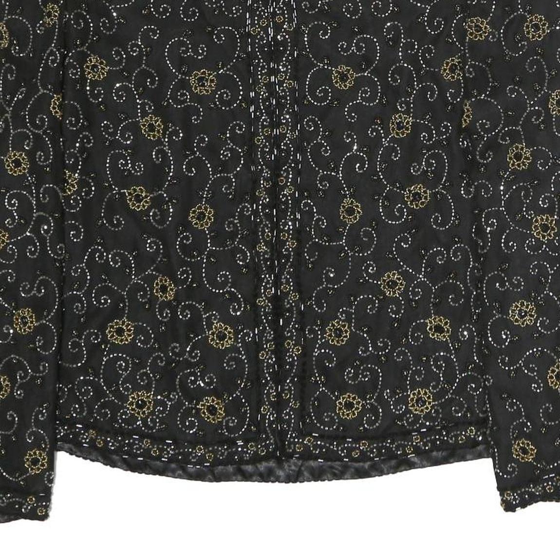 SCALA Womens Black Printed Blouse Long Sleeve Round Neck L Elegant Top