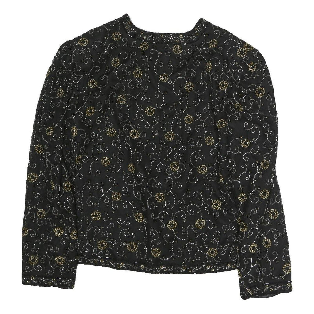 SCALA Womens Black Printed Blouse Long Sleeve Round Neck L Elegant Top