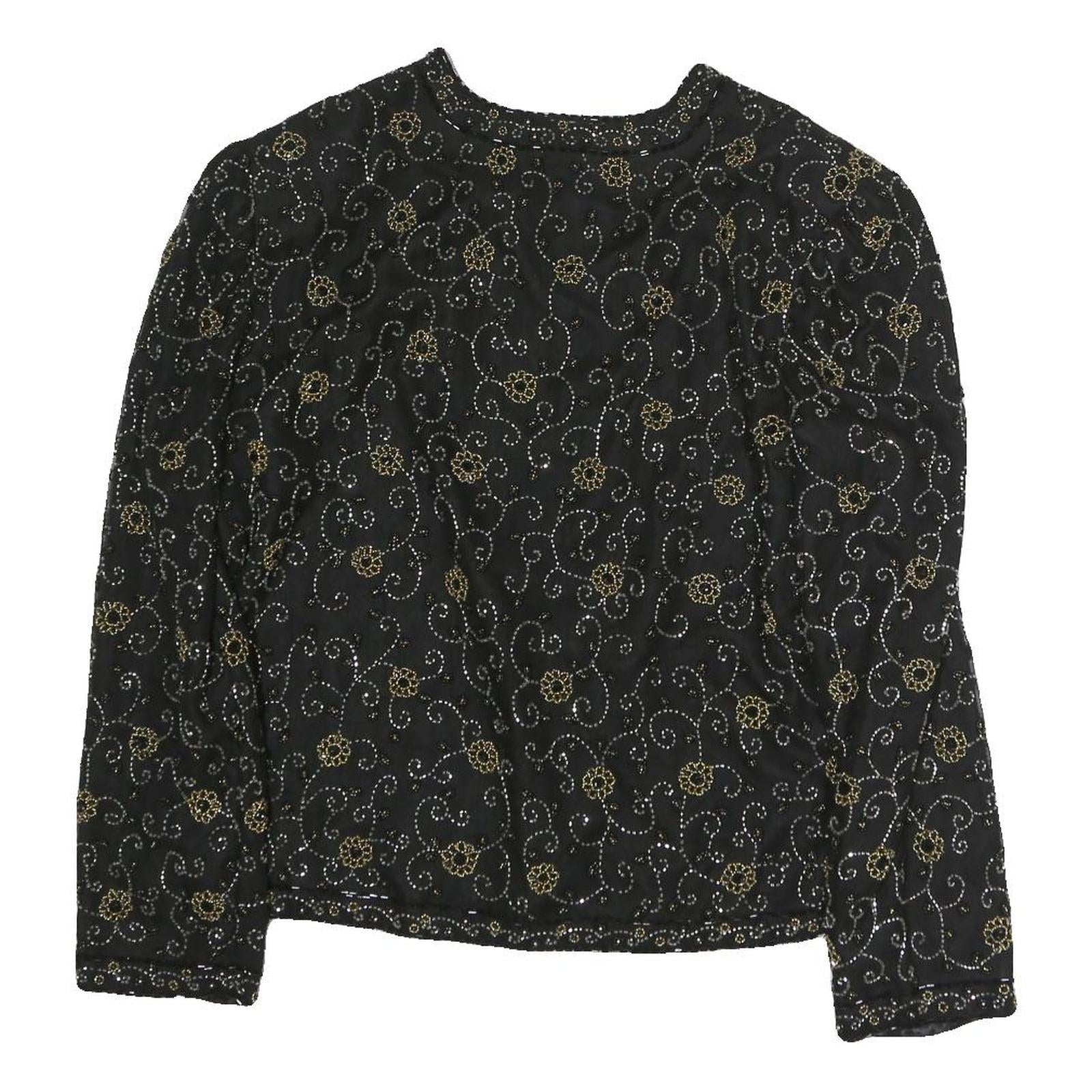 SCALA Womens Black Printed Blouse Long Sleeve Round Neck L Elegant Top