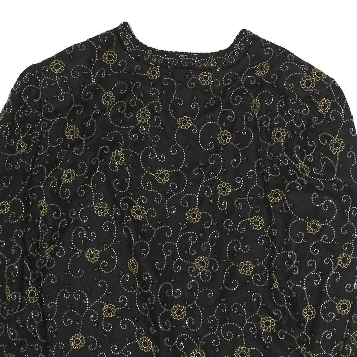 SCALA Womens Black Printed Blouse Long Sleeve Round Neck L Elegant Top