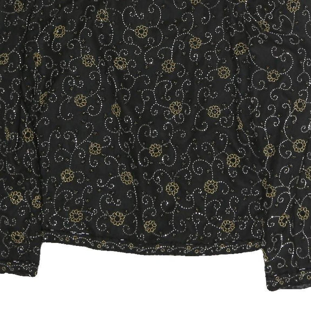 SCALA Womens Black Printed Blouse Long Sleeve Round Neck L Elegant Top