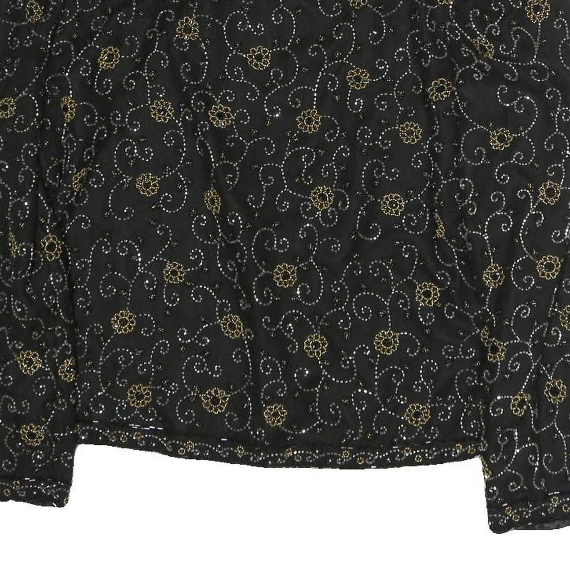 SCALA Womens Black Printed Blouse Long Sleeve Round Neck L Elegant Top