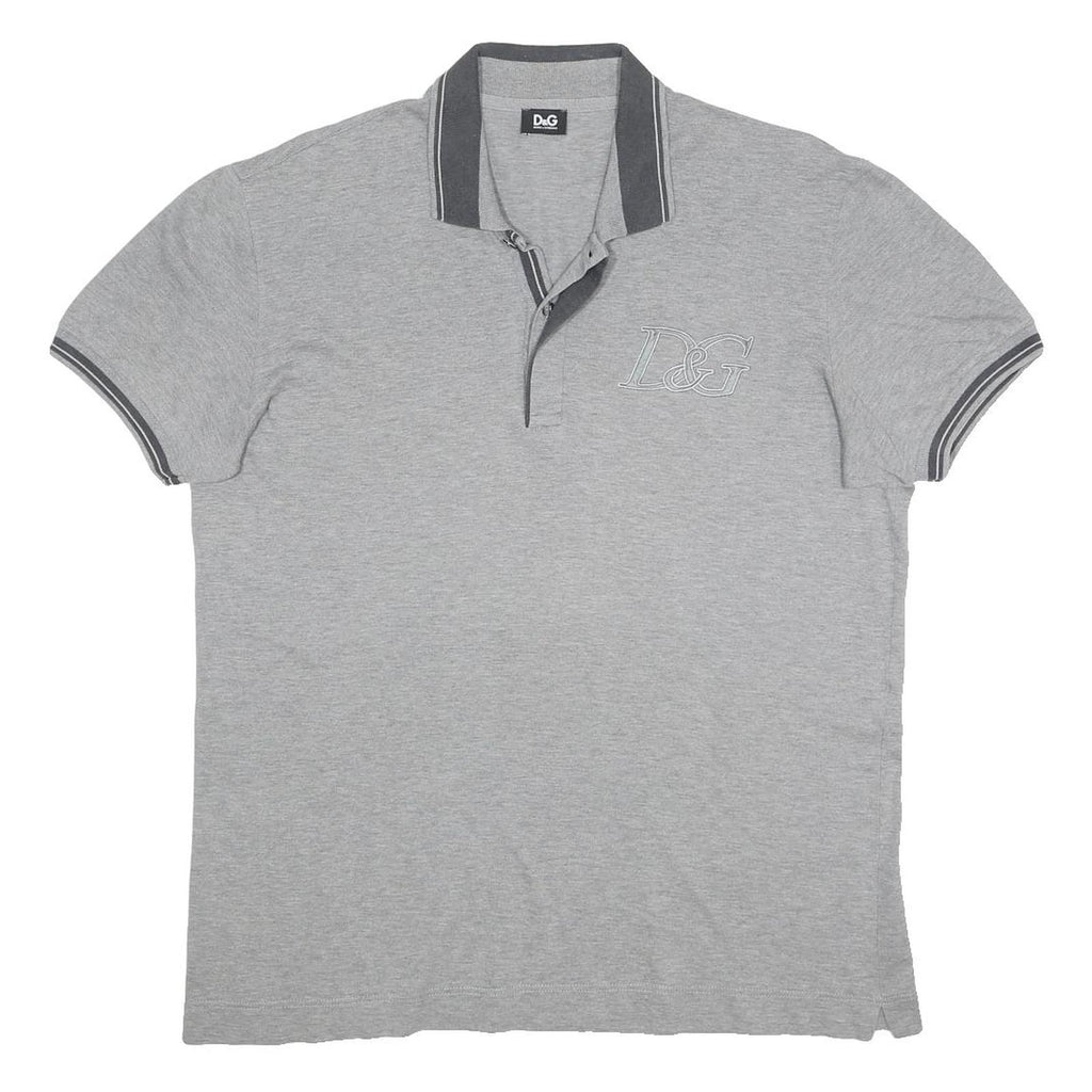 DOLCE & GABBANA Mens Grey & Dark Grey Short Sleeve Plain Polo Shirt L D&G Logo