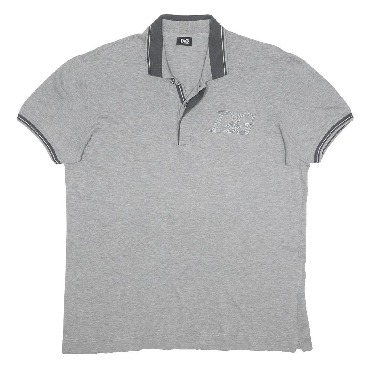 DOLCE & GABBANA Mens Grey & Dark Grey Short Sleeve Plain Polo Shirt L D&G Logo