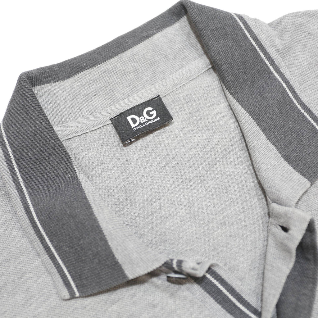 DOLCE & GABBANA Mens Grey & Dark Grey Short Sleeve Plain Polo Shirt L D&G Logo