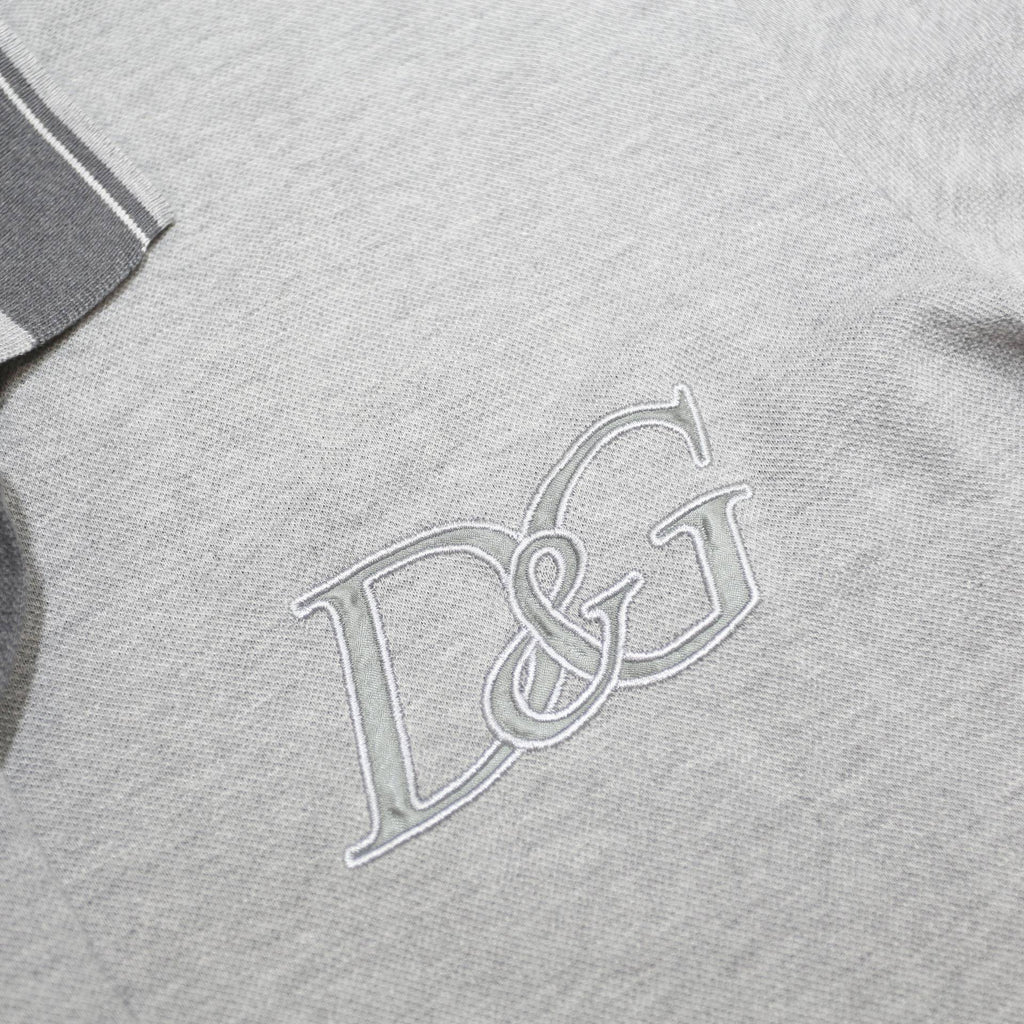 DOLCE & GABBANA Mens Grey & Dark Grey Short Sleeve Plain Polo Shirt L D&G Logo