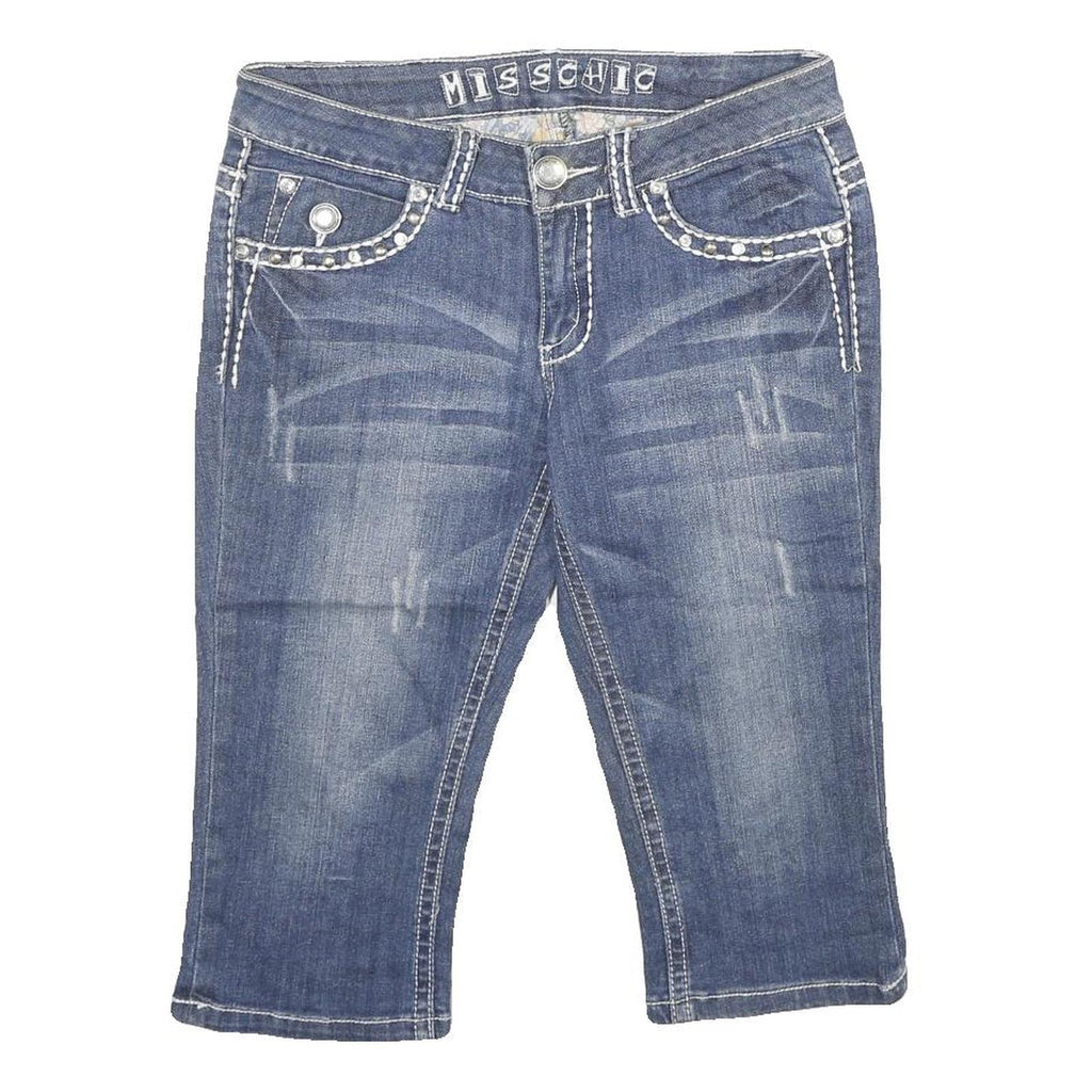 MISS CHIC Womens Denim Blue Cotton Blend Casual Shorts M W30 Stud Embellished