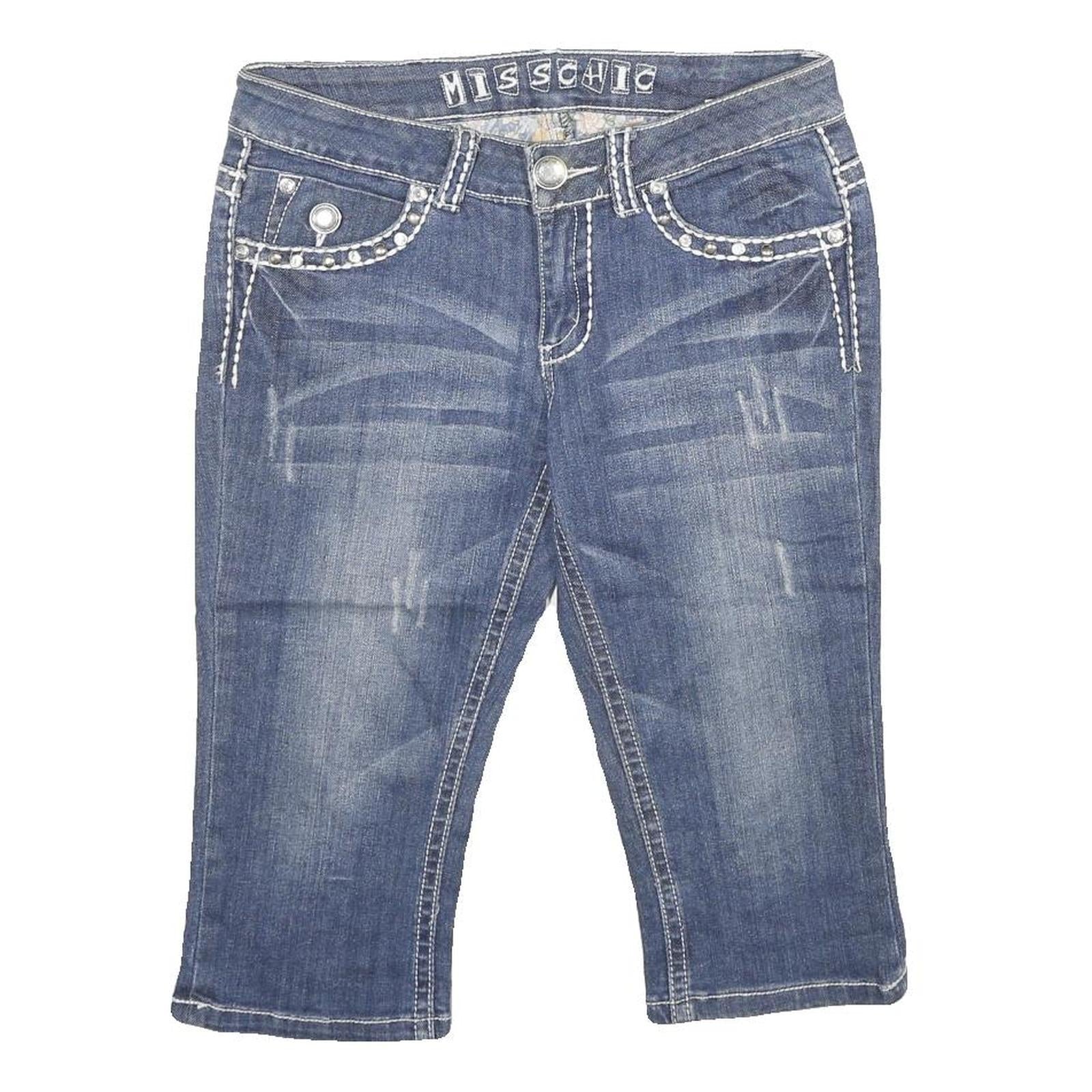 MISS CHIC Womens Denim Blue Cotton Blend Casual Shorts M W30 Stud Embellished