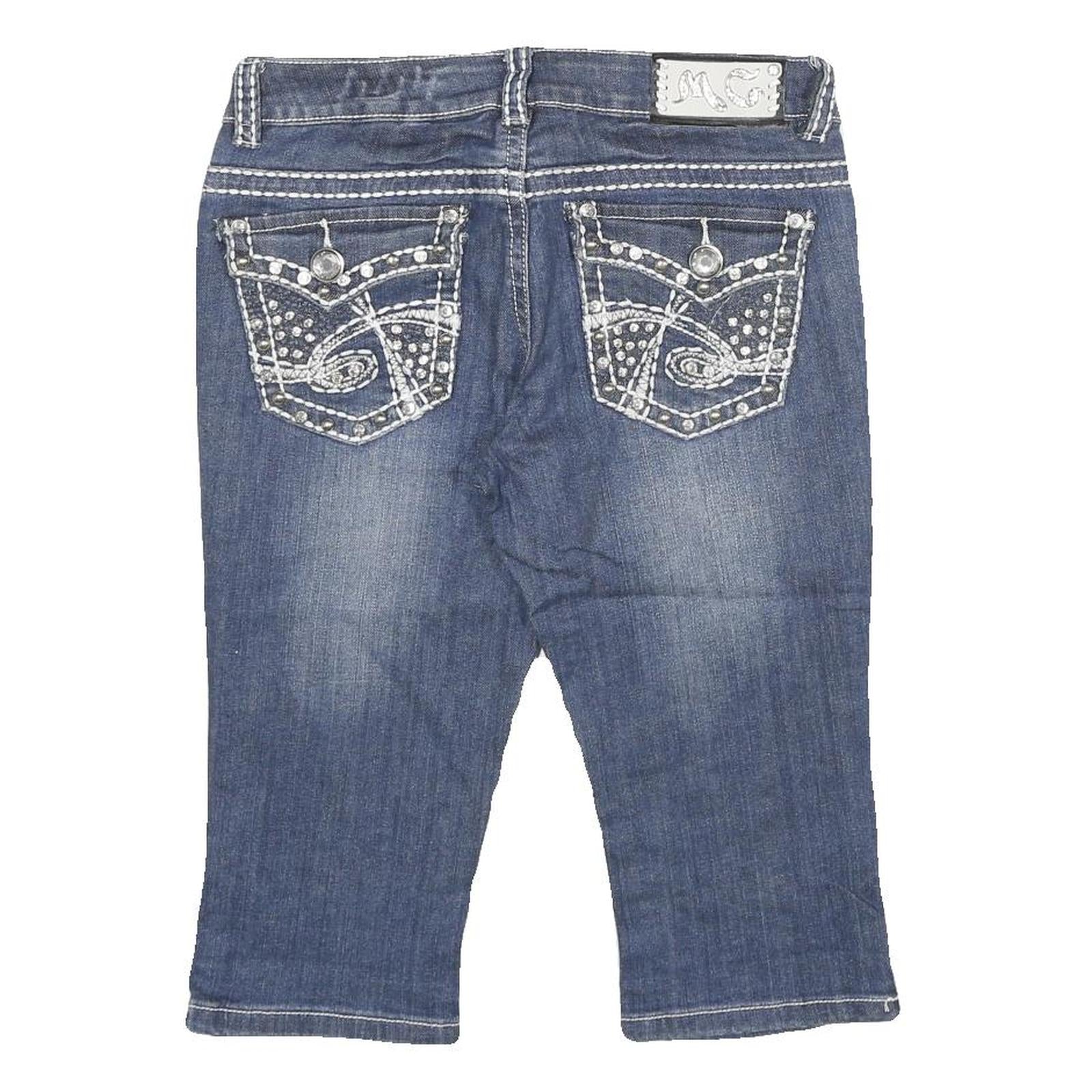 MISS CHIC Womens Denim Blue Cotton Blend Casual Shorts M W30 Stud Embellished