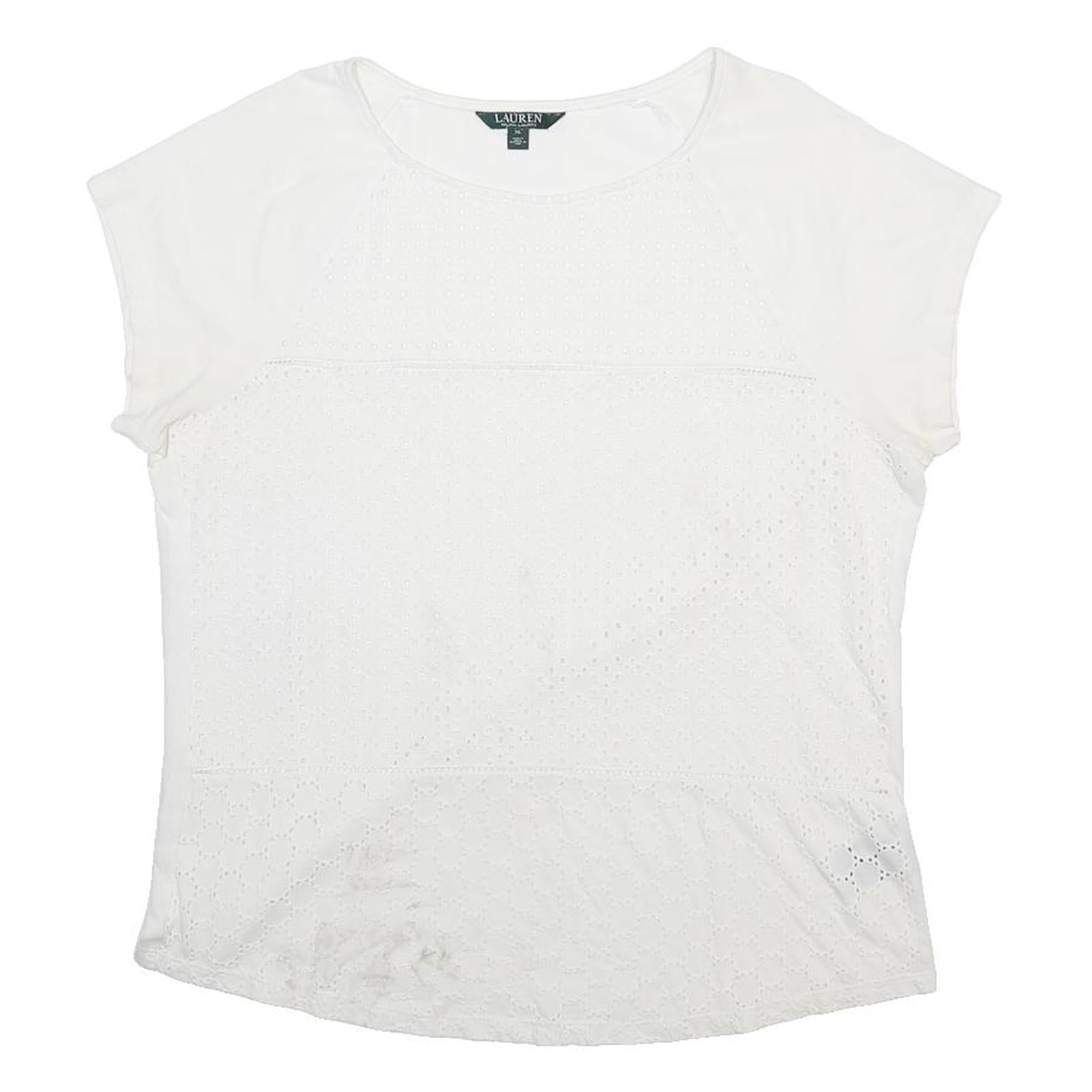 LAUREN RALPH LAUREN Womens White Cotton Eyelet Top Short Sleeve Round Neck XL