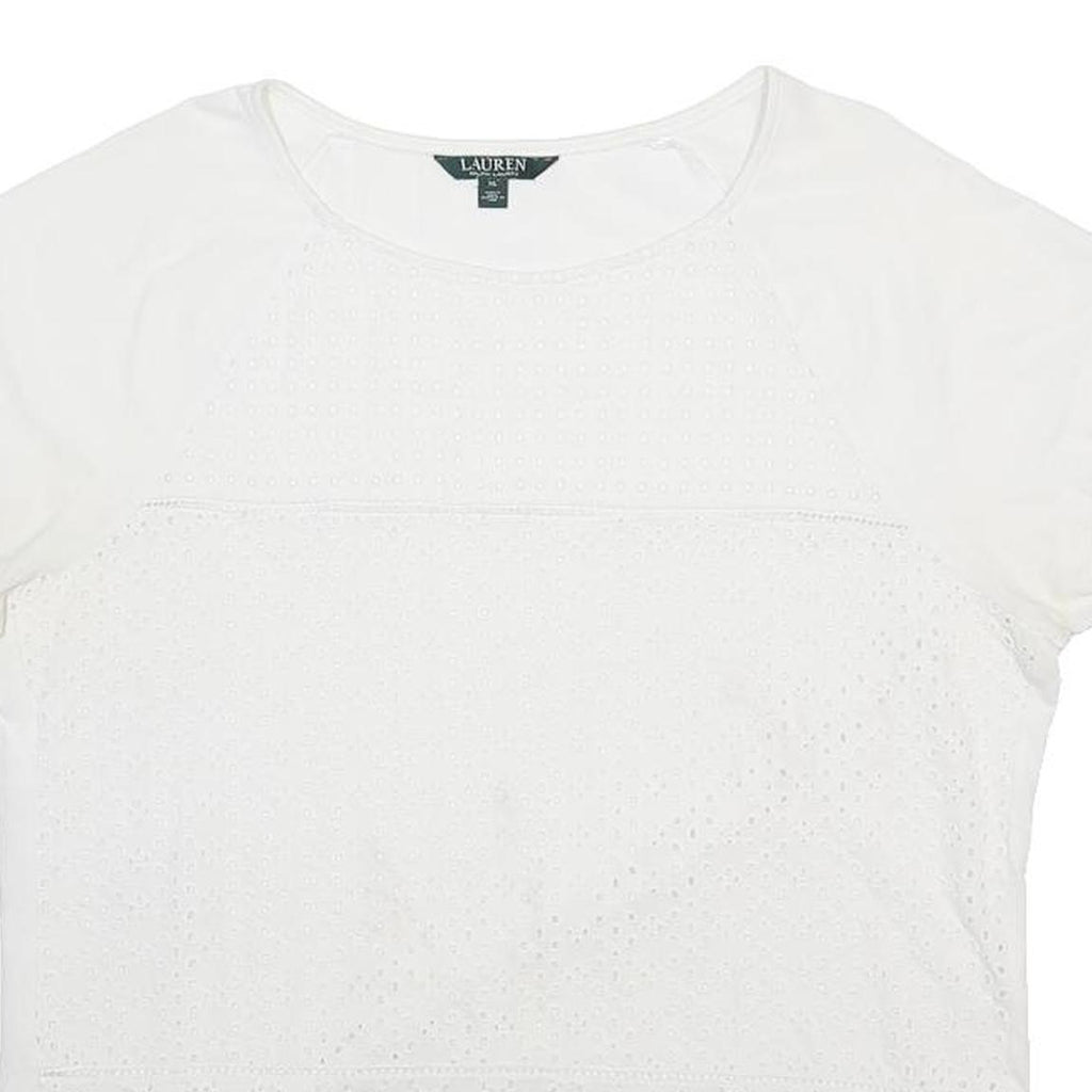 LAUREN RALPH LAUREN Womens White Cotton Eyelet Top Short Sleeve Round Neck XL