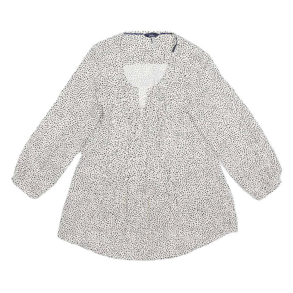 JOULES Womens White & Black Printed Blouse Long Sleeve Round Neck UK 6 Casual