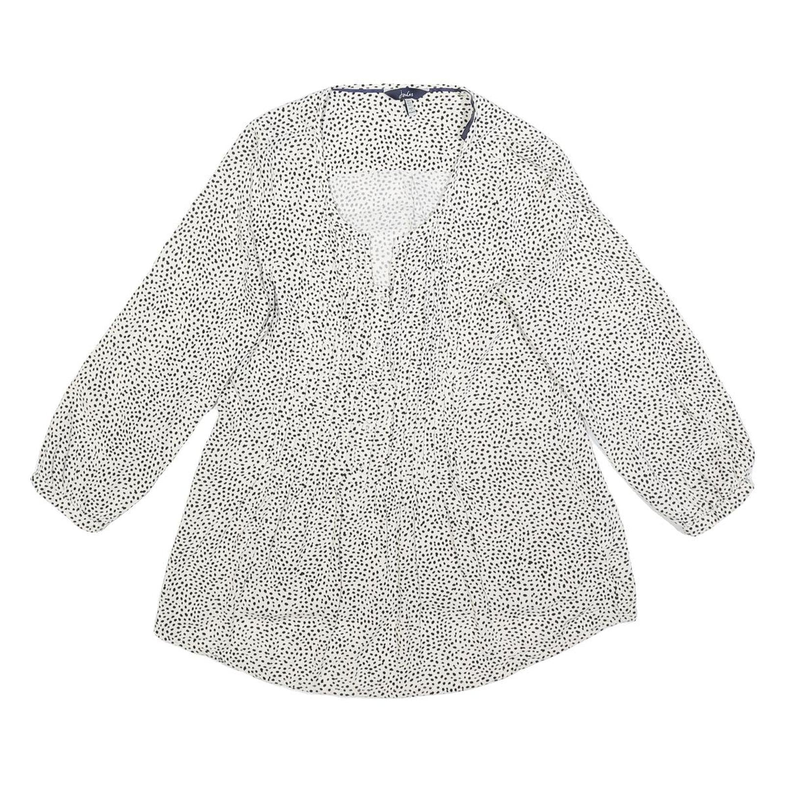 JOULES Womens White & Black Printed Blouse Long Sleeve Round Neck UK 6 Casual