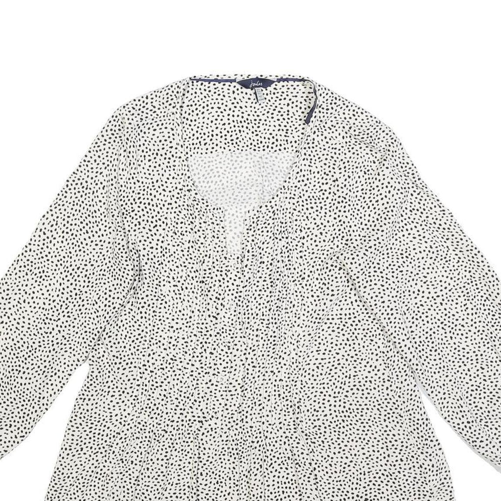 JOULES Womens White & Black Printed Blouse Long Sleeve Round Neck UK 6 Casual