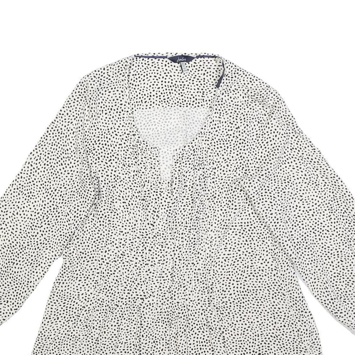 JOULES Womens White & Black Printed Blouse Long Sleeve Round Neck UK 6 Casual