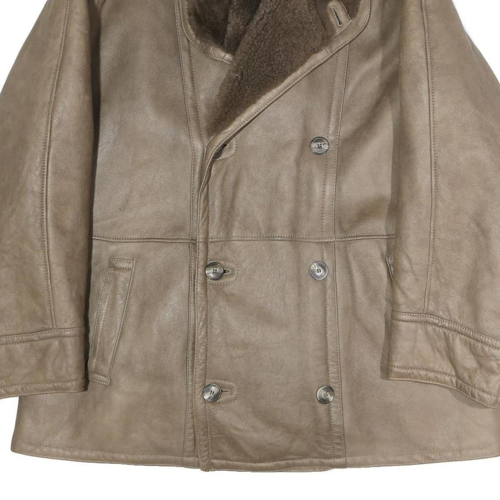 Mens Beige Faux Shearling Button Jacket XL Classic Outerwear Warm Winter Coat