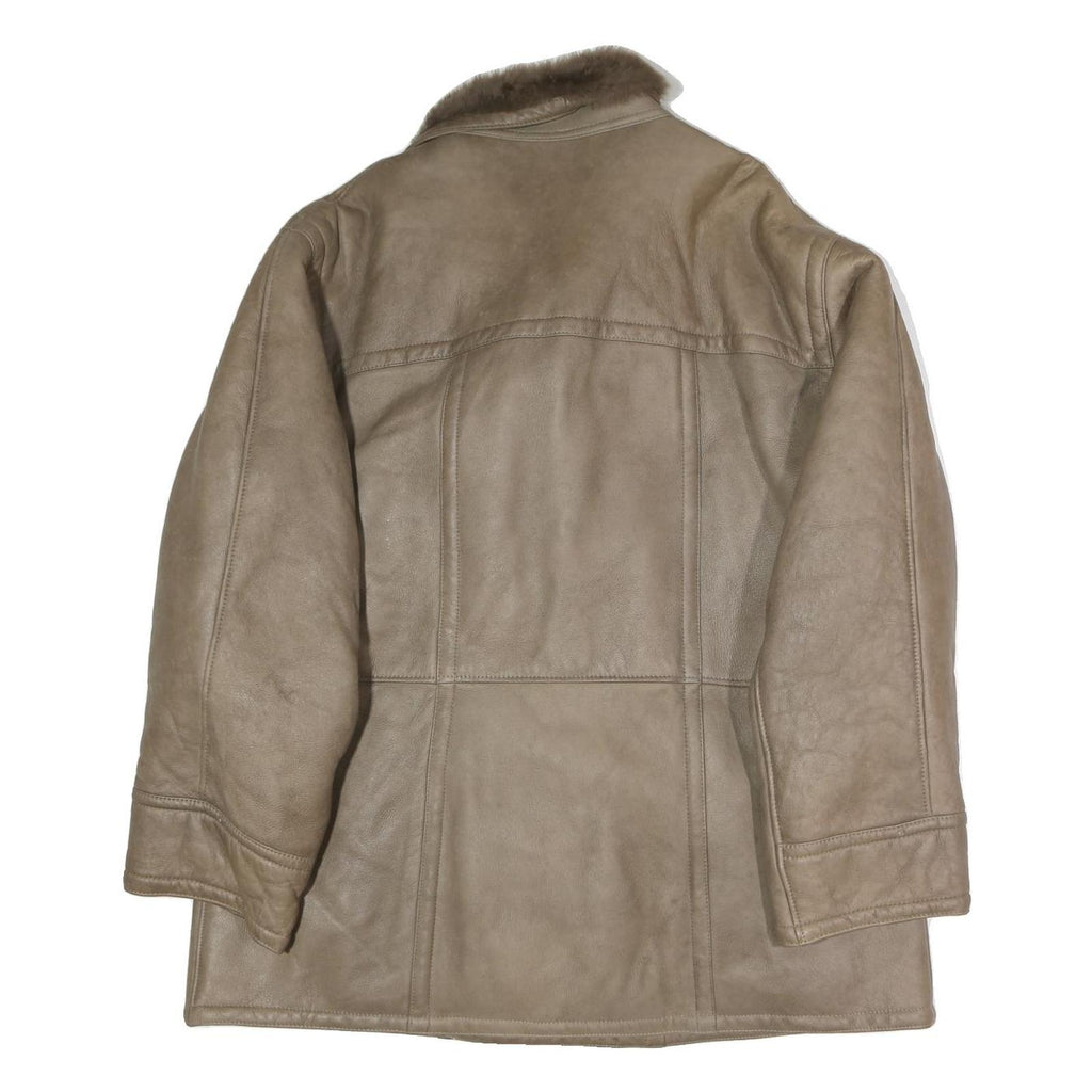 Mens Beige Faux Shearling Button Jacket XL Classic Outerwear Warm Winter Coat